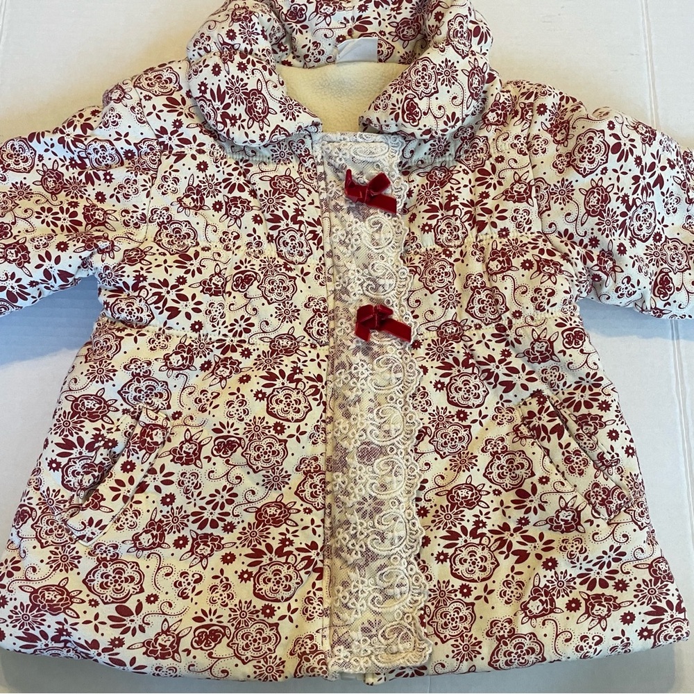 Mimi quilted floral and lace fleece lined toddler jacket coat - Picture 3 of 11